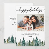 Waterverf met kalligrafie Pine Trees Foto Feestdagenkaart (Voorkant / Achterkant)