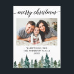 Waterverf met kalligrafie Pine Trees met kerstmis Briefkaart<br><div class="desc">Modern Elegant Kalligrafie Script,  Waterverf dennenbomen,  Merry Christmas Family Photo Christmas Briefkaart</div>