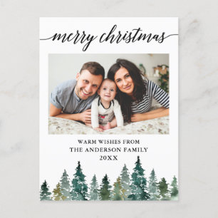 Waterverf met kalligrafie Pine Trees met kerstmis Briefkaart