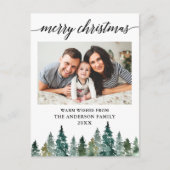 Waterverf met kalligrafie Pine Trees met kerstmis Briefkaart (Voorkant)