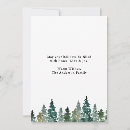 Waterverf met kalligrafie Pine Trees met kerstmis Feestdagenkaart (Achterkant)