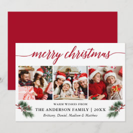 Waterverf met kalligrafie Rijnbessen 3 Fotorood Feestdagenkaart