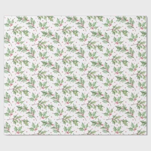 Waterverf met kerst in botanische holly Berries Cadeaupapier (Vlak)