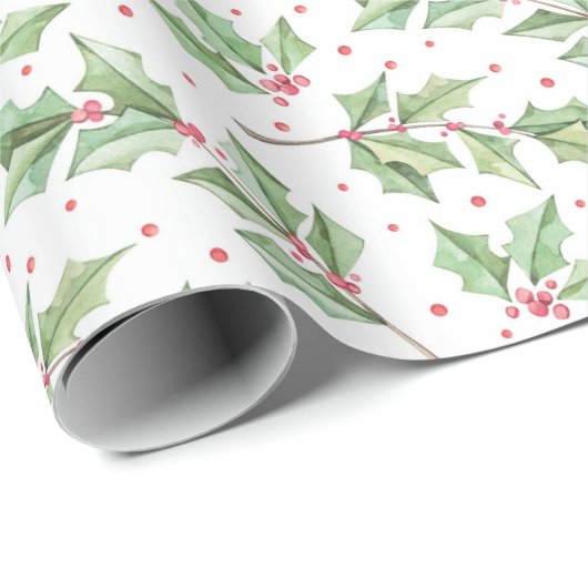 Waterverf met kerst in botanische holly Berries Cadeaupapier (Rol Hoek)