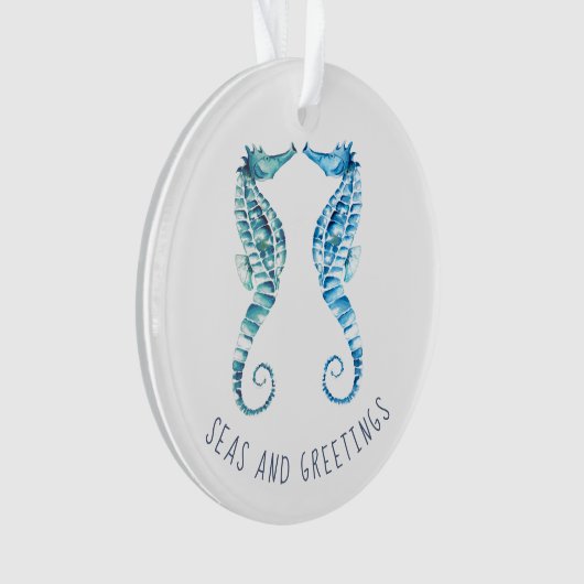 Waterverf met kerstblauw zeepaard ornament (voorkant)