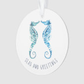 Waterverf met kerstblauw zeepaard ornament (voorkant)