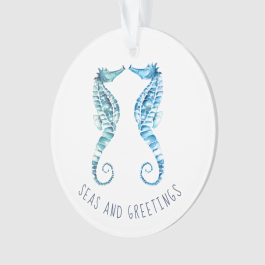 Waterverf met kerstblauw zeepaard ornament (voorkant)