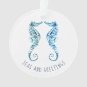 Waterverf met kerstblauw zeepaard ornament (voorkant)
