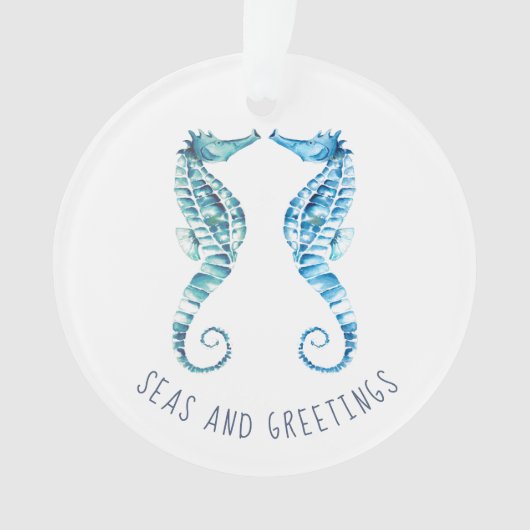 Waterverf met kerstblauw zeepaard ornament (voorkant)