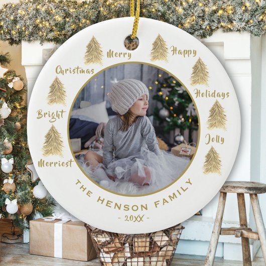Waterverf met kerstbomen Golden Family Foto Keramisch Ornament