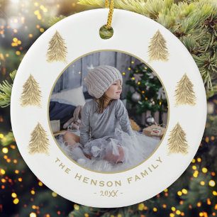 Waterverf met kerstbomen Golden Family Foto Keramisch Ornament