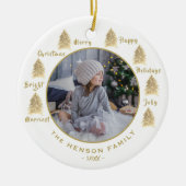 Waterverf met kerstbomen Golden Family Foto Keramisch Ornament (Voorkant)