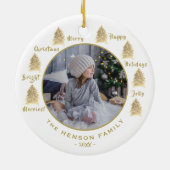 Waterverf met kerstbomen Golden Family Foto Keramisch Ornament (Achterkant)