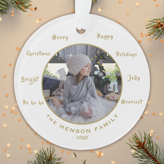 Waterverf met kerstbomen Golden Family Foto Ornament