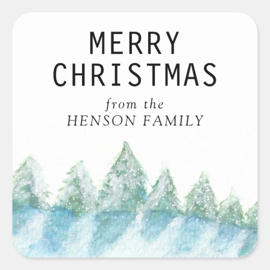 Waterverf met kerstbomen Snowy Forest Artistic Vierkante Sticker (Voorkant)