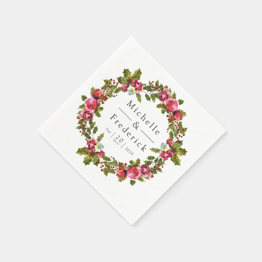 Waterverf met kerstbruiloft Floral Holly Servet (Hoek)