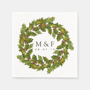 Waterverf met kerstbruiloft Floral Holly Servet