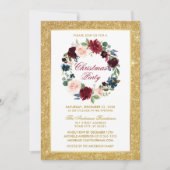 Waterverf met kerstfeestdag Floral Gold Glitter Kaart (Voorkant)