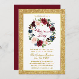 Waterverf met kerstfeestdag Floral Gold Glitter Kaart
