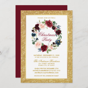 Waterverf met kerstfeestdag Floral Gold Glitter Kaart