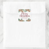 Waterverf met kersthand Pinecones Greenery Berry Vierkante Sticker (Tas)