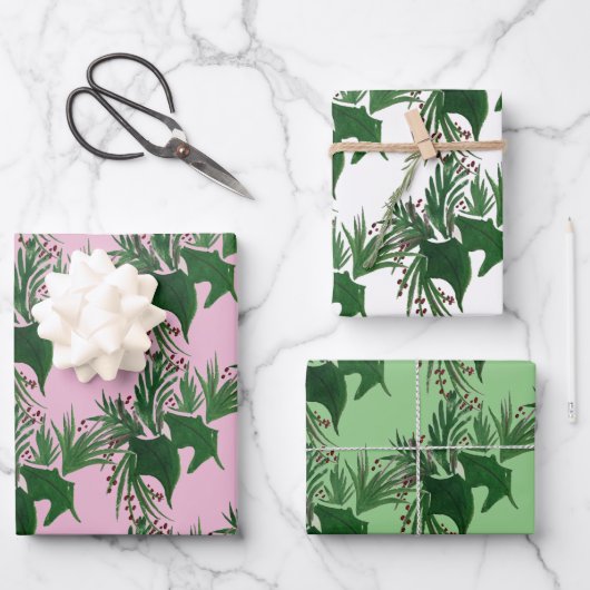 Waterverf met kersthand, roze Berries Inpakpapier Vel (Voorkant)