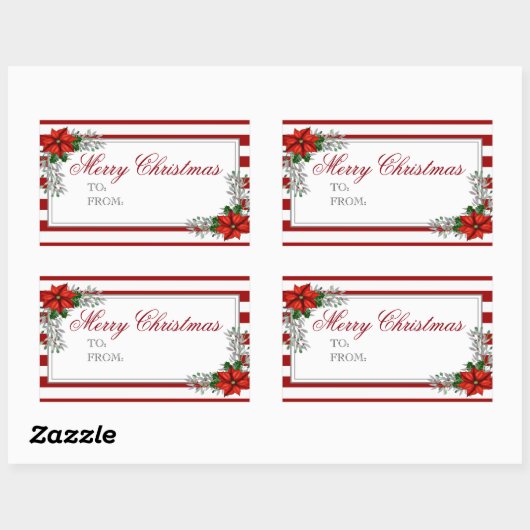 Waterverf met kerstlabel Poinsettia Rechthoekige Sticker (Vel)