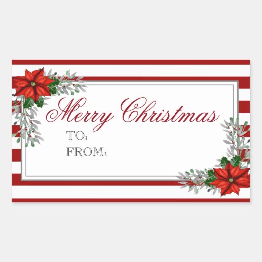 Waterverf met kerstlabel Poinsettia Rechthoekige Sticker (Voorkant)