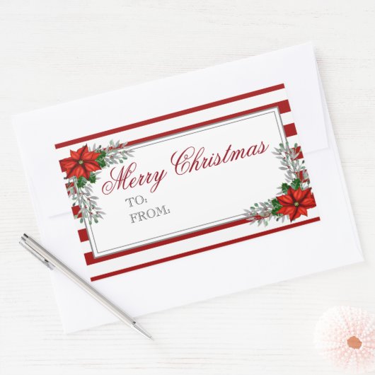 Waterverf met kerstlabel Poinsettia Rechthoekige Sticker (Envelop)