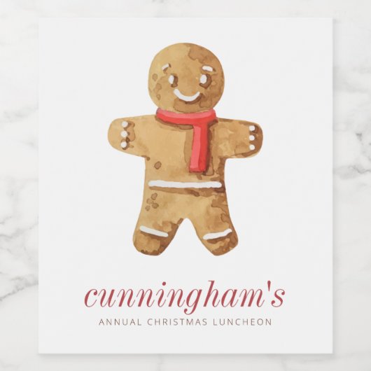 Waterverf met kerstlunch wijn etiket (Enkel label)