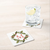 Waterverf met kerstmis Big Monogram Holly Wreator Kartonnen Onderzetters (Insitu)