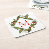 Waterverf met kerstmis Big Monogram Holly Wreator Kartonnen Onderzetters (Schuin)