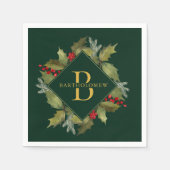Waterverf met kerstmis Big Monogram Holly Wreator Servet (Voorkant)