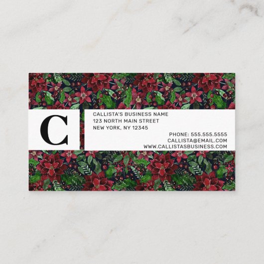 Waterverf met kerstmis-Bourgogne Poinsettia Flower Afsprakenkaartje (Achterkant)