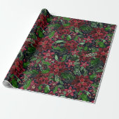 Waterverf met kerstmis-Bourgogne Poinsettia Flower Cadeaupapier (Uitgerold)
