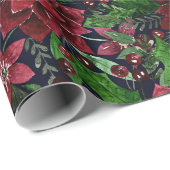 Waterverf met kerstmis-Bourgogne Poinsettia Flower Cadeaupapier (Rol Hoek)