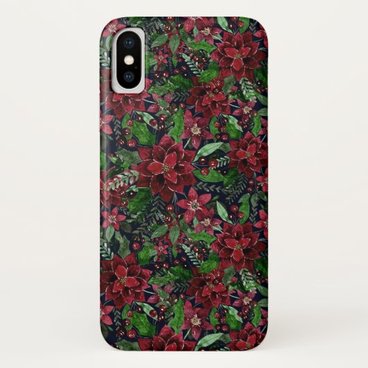 Waterverf met kerstmis-Bourgogne Poinsettia Flower Case-Mate iPhone Case (Achterkant)