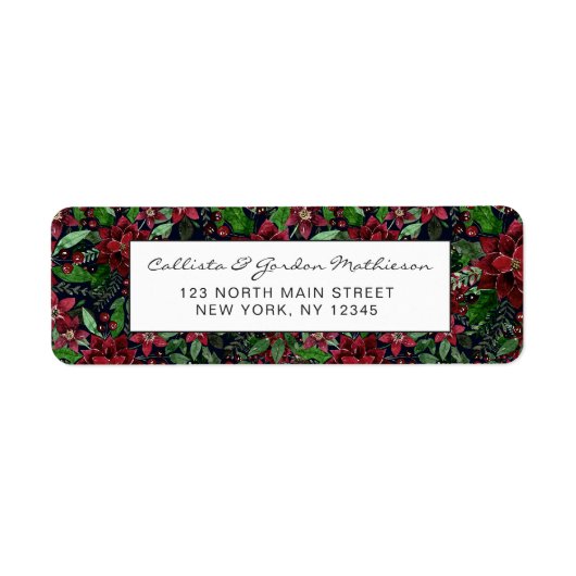 Waterverf met kerstmis-Bourgogne Poinsettia Flower Etiket (Voorkant)