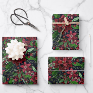 Waterverf met kerstmis-Bourgogne Poinsettia Flower Inpakpapier Vel
