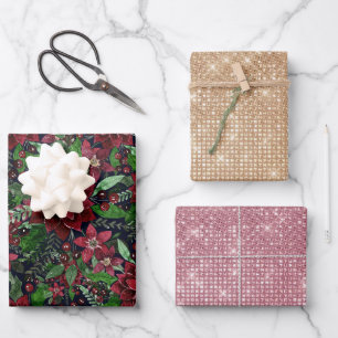 Waterverf met kerstmis-Bourgogne Poinsettia Flower Inpakpapier Vel