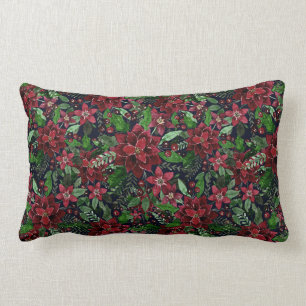 Waterverf met kerstmis-Bourgogne Poinsettia Flower Kussen