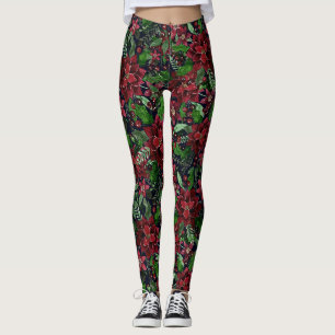 Waterverf met kerstmis-Bourgogne Poinsettia Flower Leggings