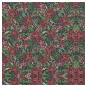 Waterverf met kerstmis-Bourgogne Poinsettia Flower Stof