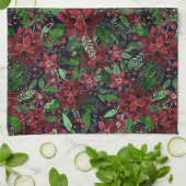 Waterverf met kerstmis-Bourgogne Poinsettia Flower Theedoek (Gevouwen)