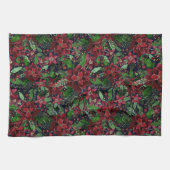 Waterverf met kerstmis-Bourgogne Poinsettia Flower Theedoek (Horizontaal)