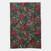 Waterverf met kerstmis-Bourgogne Poinsettia Flower Theedoek (Verticaal)