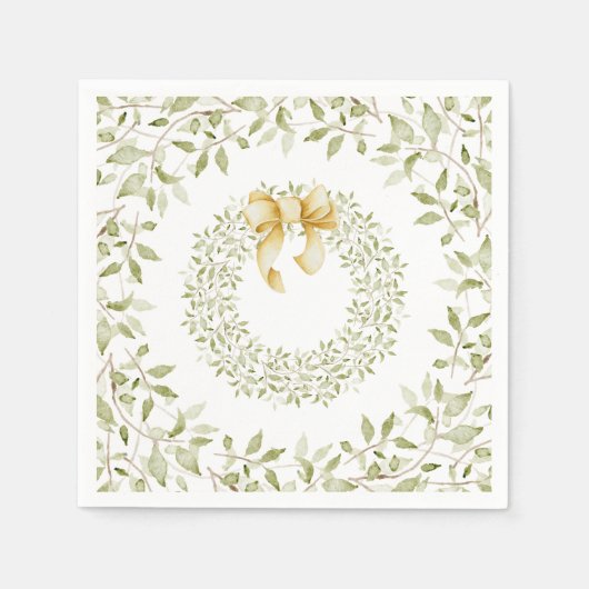 Waterverf met Kerstmis Gold Bow Elegant Servet (Voorkant)