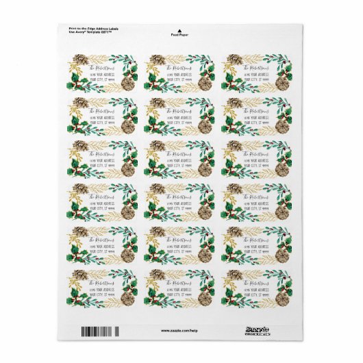 Waterverf met kerstmis Gold Pine Cone Greenery Etiket (Full Sheet)
