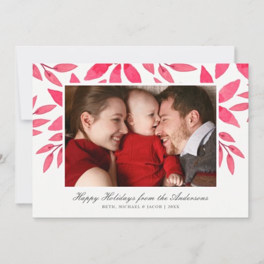 Waterverf met Kerstmis met handschilderen Poinsett Feestdagenkaart (Voorkant)