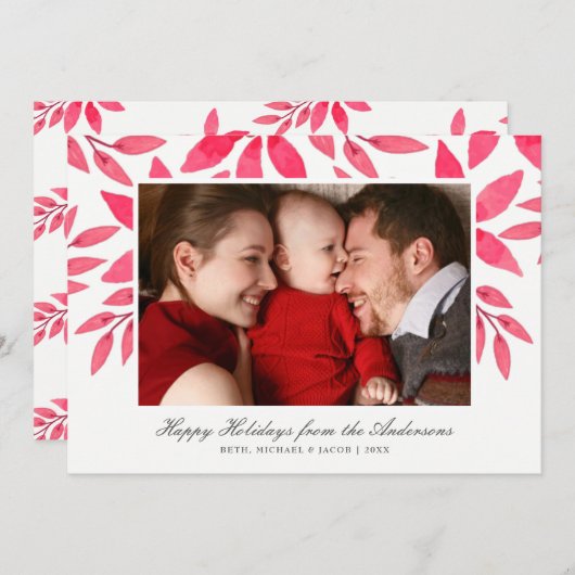 Waterverf met Kerstmis met handschilderen Poinsett Feestdagenkaart (Voorkant / Achterkant)